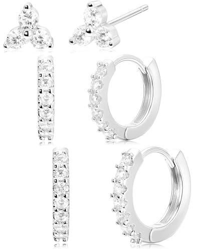 Poxtex Small Hoop Earrings for Women Stud Huggie Cartilage Earrings Set for Multiple Piercing Lightweight Hypoallergenic 925 Sterling Silver Jewelry for Gifts