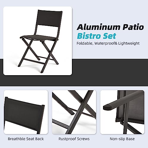 Eongdn RICS07 3 Pieces Patio Bistro Set, Padded Folding Aluminum Table And 2 Chairs thumb #2