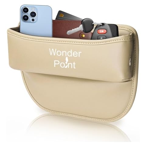 WONDER POINT Car Seat Gap Filler, Universal Leather Car Storage Organizer, Premium Car Seat Storage Box, Adjustable Gap Filler For Phones, Keys, Cards, Glasses (Beige) Cover