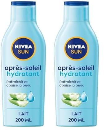 NIVEA SUN - Lait Après Soleil Hydratant 48H - Rafraîchit & Apaise La Peau - Aloe Vera Bio & Acide Hyaluronique - Formule Légère & Non Grasse - Tous Types De Peaux - 200 ml (Lot de 2)