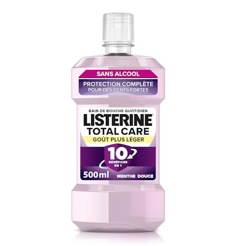 Listerine – Bain de Bouche Total Care Goût Plus Léger 0% alcool (bouteille de 500 ml) – Soin bucco-dentaire 10 bénéfices en 1 – Bain de bouche sans...