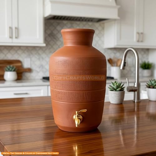 Image of Terracotta Clay Matka Water Dispenser Pot with Tap - Natural Earthen Cooling Pitcher for Home and Kitchen, Eco-Friendly Traditional Design (5 Liter)