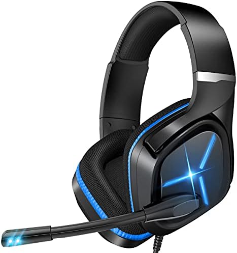 Gaming Headset Xbox one Headset with Mic Stereo Gaming Headset, Noise Immunity Swivel Mic & LED Gentle, Suspension Headband PS4 VR Headphone Suitable with PC PS5 Xbox One Nintendo Change MAC(Blue)