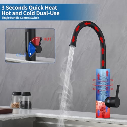HOMELODY Durchlauferhitzer 230V Elektrischer Wasserhahn,Schwarz Küchenarmatur mit Durchlauferhitzer Wasserhahn,Camping, Wasserhahn Küche 360° Swivel