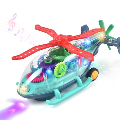 Cemirk Juguete de avión con Engranaje Transparente: diseño eléctrico omnidireccional, Luces Vibrantes y melodías clásicas para niños y niñas de 1 a 6 años