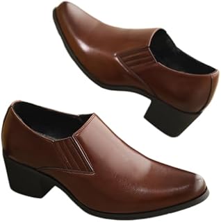 NIUGQXPX Men's Leather Chunky Heel Dress Loafers Fashion Classic Pointed Toe Low Top High Heel Slip On Oxford Shoes Casual Business Office Wedding Formal Shoes