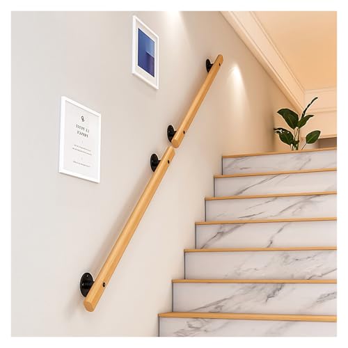 Main Courante Escalier En Bois Antidérapante Avec Supports En Fer Forgé, Rampes Murales Pour Personnes Âgées, Sensation De Confort Kit De Rampe D'escalier(Natural,100cm)