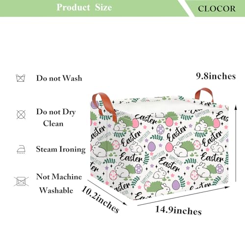 Image of CLOCOR Rectangular Green Easter Gift Basket Empty,Waterproof Storage Basket with Handles,Room Decor(Rabbit Egg)