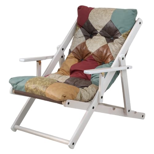 Totò Piccinni Poltrona Sedia Sdraio Harmony Relax in Legno Pieghevole 3 Posizioni (Patchwork Touch, Struttura Bianca) Large Patchwork Touch, Struttura Bianca