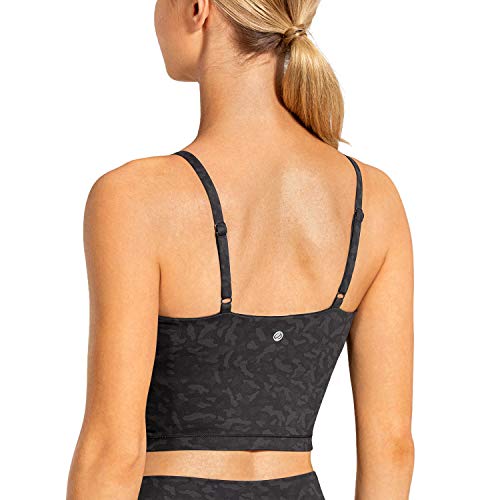 CRZ YOGA Women s Longline Yoga Bra Adjustable Straps Wirefree Padded Sports Bra Camisole Crop Tank Tops Olive Leopard Grain Medium