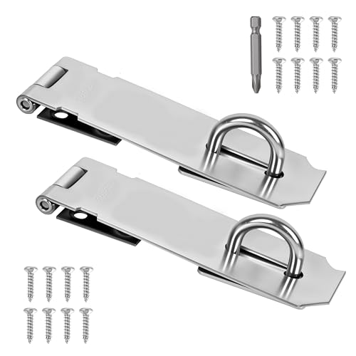 Image of 2 Pcs Door Locks Hasp Latch,5 Inch Stainless Steel Safety Packlock Clasp Hasp Lock Latch,Hasp Lock Latch for Doors,Extra Thick Brushed Finish with Screws (2 Pcs Stainless Steel, 5 inch)