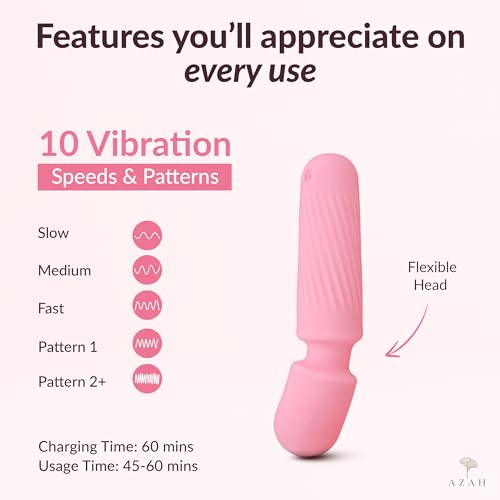 Image of Azah Mini Personal Massager For Women | 10 Vibration Modes, USB Rechargeable, Waterproof, Travel Friendly, 3 Months Warranty | Handheld Electric Body Massager | Full Body Massager For Pain Relief | Pink