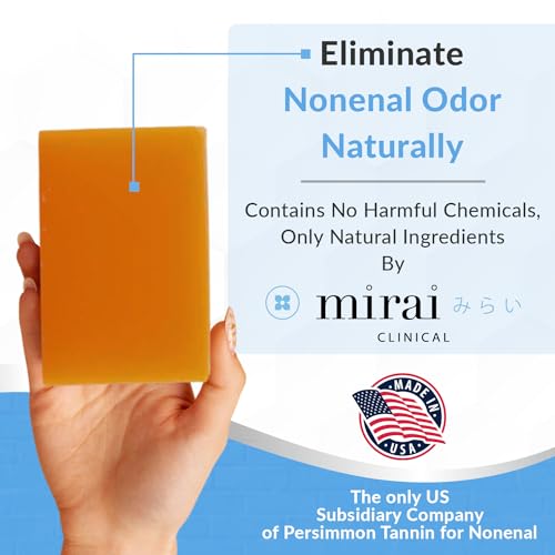 Mirai Clinical Persimmon Soap Bar for Body (100g) - Old People Smell and Nonenal® Odor Control with Japanese Persimmon and Green Tea Extract - Deodorant Soap Bar for Men & Women