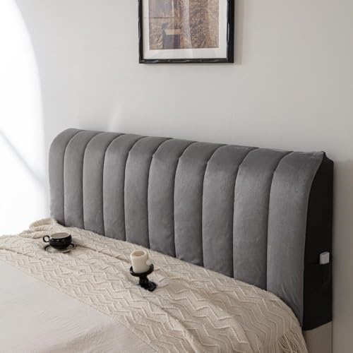 Image of HOMETHREADS Velvet Padded Headboard Cover with Foam - Soft, Wrinkle-Resistant Bed Back Protector, Suitable for Wooden, Leather & Upholstered | Fits 6 ft Headboards only (68x180 cm) (Dark Grey)