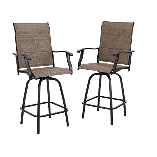 Phi Villa 2 Pcs Outdoor Swivel Bar Stools Bar Height Patio Chair With Padded Sling Fabric, All Weather Resistant Steel Frame #TOP9