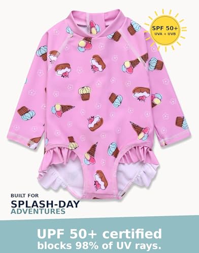 Image of VAENAIT BABY Girls One-Piece Swimsuit, UPF 50+ Long Sleeve Rash Guard, Ruffle Swimwear Infant & Toddler for 0-2 Years