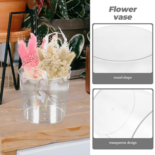 Image of HOMSFOU Translucent Round Wake up Flower Bucket 6.5 Inch Floral Storage Bin for Fresh Flower Display and Decorative Home Centerpieces