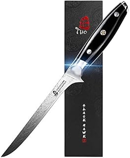 TUO Boning Knife Filleting Knife 7 inch Flexible Fish Knife German High Carbon Stainless Steel Kitchen Knife-G10 Full Tang Handle-Black Hawk S Series