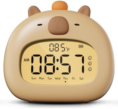 Capibara Sveglia Bambini, Sveglia con Luce Notturna Ricaricabile, Sveglia Digitale da Comodino Bambini, 3 Serie di Allarmi, Temperatura, Luce, Ora