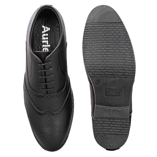 Image of Premium Classic Business Casual Brogue Shoe, Black, Lace-Up Oxford Style, Wingtip Design