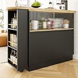 KOMHTOM meuble bar extensible noir, plateau pivotant 120 cm photo 3
