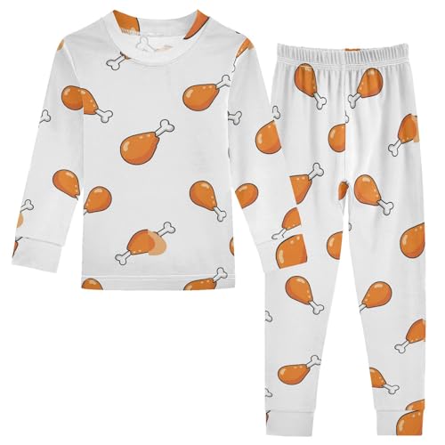 Pajama Sets Long Sleeve Chicken Drumsticks Repeated Background Pattern Soft Comfy Sleepwear 2 Piece PJS 3-8T