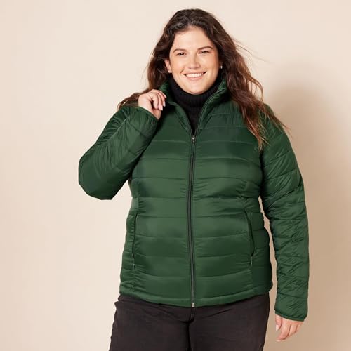Amazon Essentials Damen Leichte, Langärmelige, Wasserabweisende, verstaubare Pufferjacke (Erhältlich in Übergröße), Dunkelgrün, S