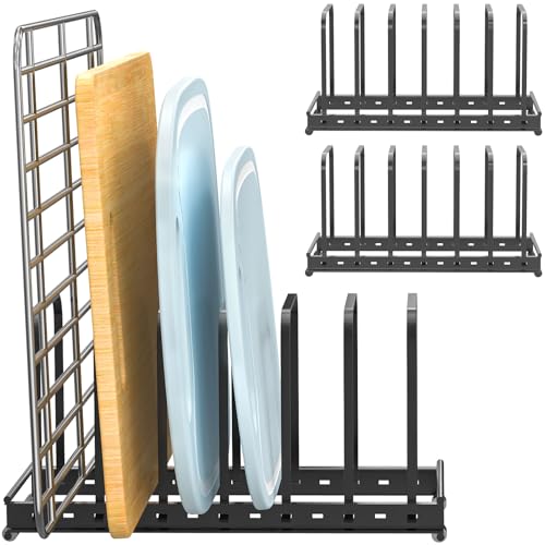 TEAMOLA Cutting Board Organizer, 2-Pack Baking Sheet Holder Rack - Metal Adjustable Bakeware Organizer Holder for Pot Pan Lids Divider Kitchen Cabinet Countertop Organization Storage Choice