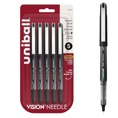 Image of uniball Vision Needle Rollerball Pens, Micro Point (0.5mm), Black, 5 Pack