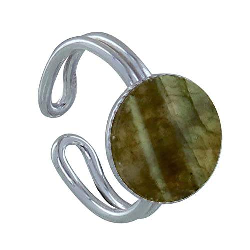 Bague argent et labradorite ronde dentelée taille 56 pour femme