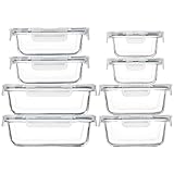 SHYRC 8 Pack Glass Food Storage Containers Set, Glass Meal Prep Containers with Leakproof Lids, Airtight Glass Lunch Containers, Ideal for Food Storage, On-the-Go, Leftover