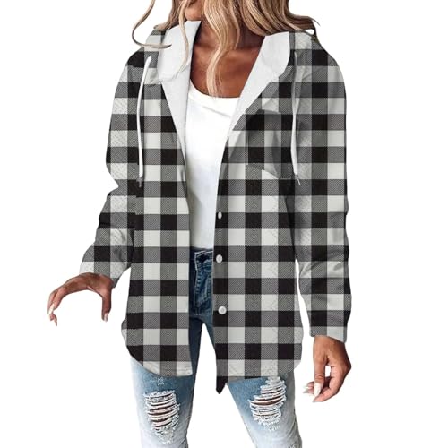 Chemise à capuche en flanelle à carreaux pour femme coupe droite décontractée