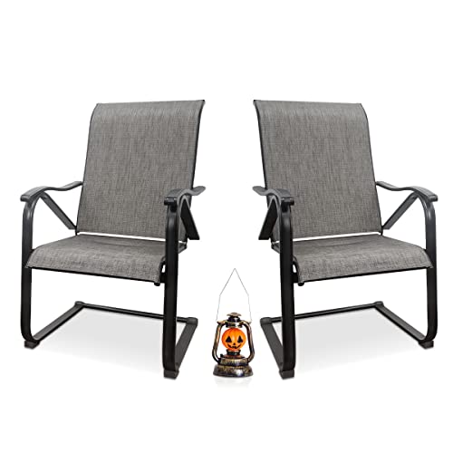 MEOOEM Patio C Spring Dining Chairs Set of 2 Outdoor Sling Patio Chair Textilene Metal Chairs Weather Resistant Modern Furniture for Garden Backyard