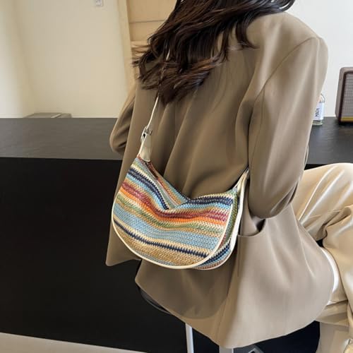 Bolso bandolera de paja para mujer con cierre de cremallera y tamaño pequeño 4