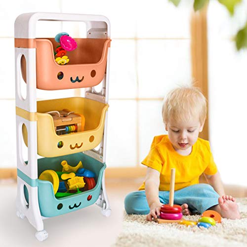 Doubleblack Toy Storage Basket Children's Snack Organiser Mobile 3-layer Plastic Rack Trolley for Playroom Kids Room and Daycare School - Image 9
