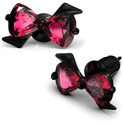 KZZENKI Bow Earrings for Women Red and Black Earrings Sterling Silver Post Cubic Zirconia Stud Earrings Jewelry Gift Cover