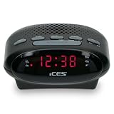 iCES ICR-210 Uhrenradio - Radiowecker mit Stromkabel - 2 Weckzeiten - PLL FM - Schlummerfunktion - Sleeptimer - Gangreserve - kompakt - schwarz