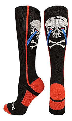 Crazy Socks with Laser Skull and Crossbones Over the Calf Socks