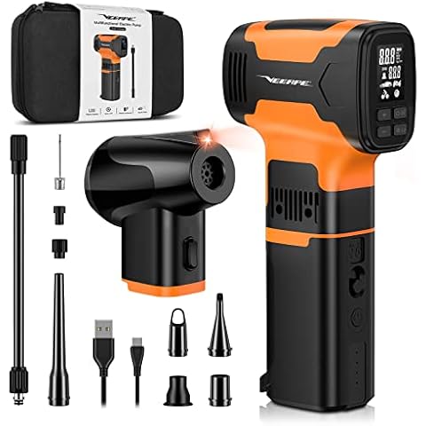 VEEAPE 3 in 1 Tire Inflator Portable Air Compressor, Air Pump, Air Duster, 2X Faster Inflation, 160PSI Cordless Pump with Gauge,7500mAh Battery,Power Bank,LCD Dual Screen for Car Bike Motorcycle Ball Cover
