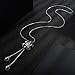 Chargances Grey Crystal Flower Pendant Necklace Long Sweater Necklace Rhinestone Pendant Y Choker Necklaces Fashion Jewelry for Women (Grey)