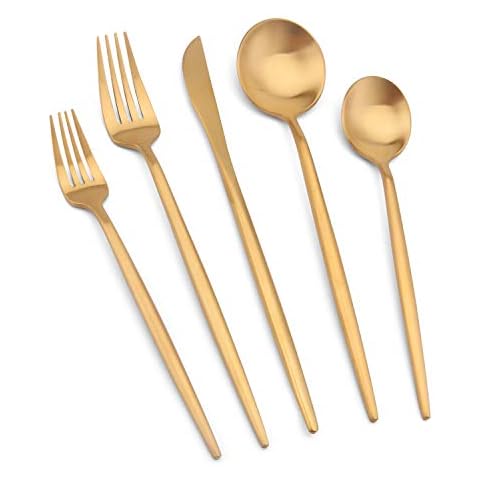 Matte Gold Silverware Set, Vanys 20 Piece Stainless Steel Cutlery Flatware Set, Kitchen Utensil Sets for 4, Tableware With Knife Spoons And Forks Set, Satin Finished Polished Cover