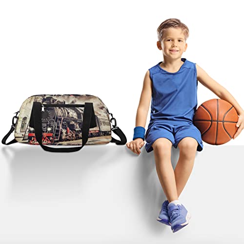 Retro Steam Train Kids Duffel Bag for Girls Boys Teens, Steam Train Oil Painting Dance Bag Overnight Small Duffel Bag Carry On Weekend Sports Gym Travel Bag for School Practice Gymnastics Ballet2