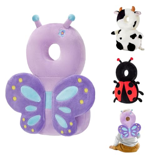 Baby Head Back Protector Backpack Toddler Safety Protector Cushion Pad Soft, Adjustable and Lightweight Design for Safe Walking and Crawling Toddlers Girls and Boys(Purple Butterfly)
