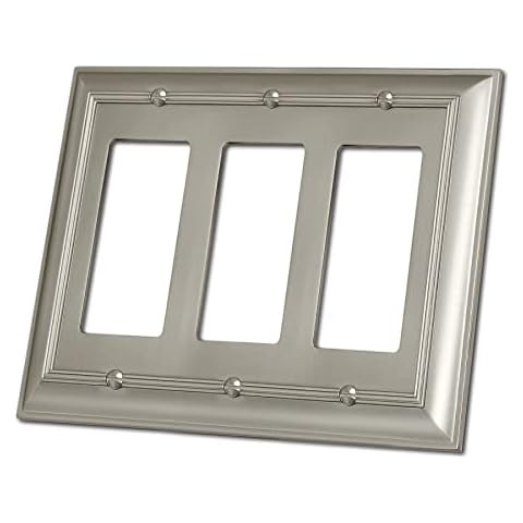 BESTTEN Grand Collection 3 Gang Satin Nickel Decorator Wall Plate, Decor Outlet Cover Switch or Receptacle Decor Cover Cover