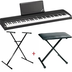Pack Korg B2N noir – Piano numérique 88 touches (toucher léger) + Stand en X + banquette - Les Beatles, Paul McCartney, John Lennon, RIngo Starr, George Harrison