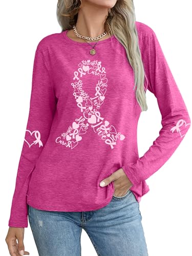 Breast Cancer Shirts for Women: Pink Ribbon Tshirt Cancer Awareness Long Sleeve Shirt Cancer Survivor Tops