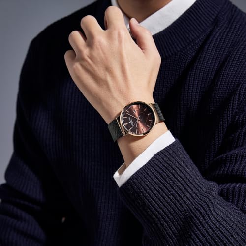 Image of London Fog Surrey Collection Analog Quartz Watch for Men with Round Textured Dial, Date Display Function, Stainless Steel Mesh Strap, Water Resistant - LFM10006