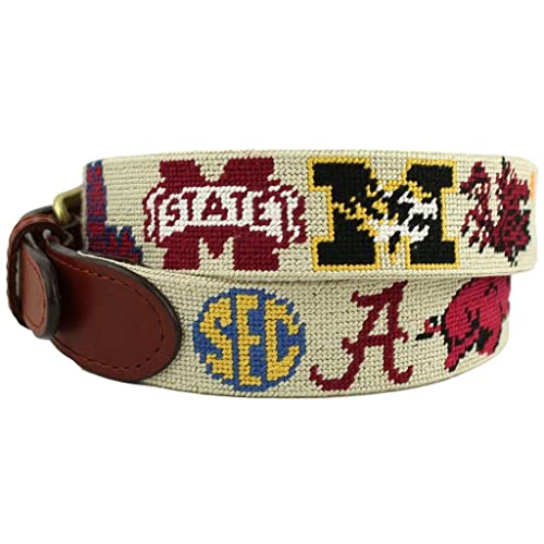 SEC Needlepoint Belt in Stone by Smathers & Branson