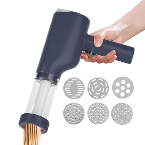 Hinniuy ハンディヌードルメーカー 製麺機 全自動家庭用パスタメーカー パスタマシン 取り外し可能な6つの麺抜き型 ワンタッチ麺絞り器 多機能野菜絞り器付き ラーメン うどん マカロニを簡単に作れます 食品グレードの素材を使用し お手入れも簡単で持ち