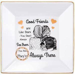 Friends Gifts for Women – Ceramic Ring Trinket Dish Jewelry Pate – Birthday Christmas Gifts for Best Friends Female – Friendship Gifts for Her Women Friend – Good Friends are Like Stars Gift